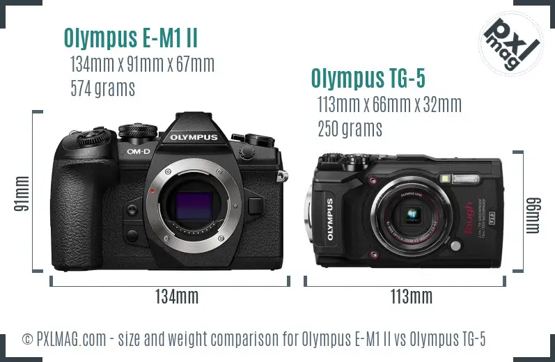 Olympus E-M1 II vs Olympus TG-5 size comparison