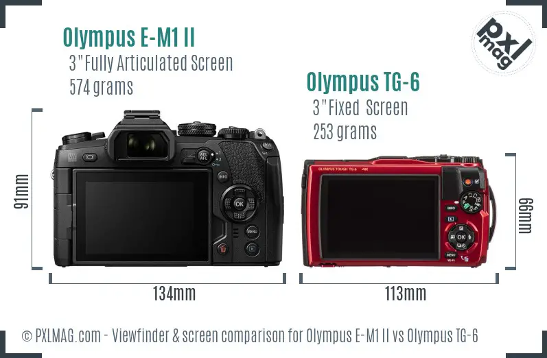 Olympus E-M1 II vs Olympus TG-6 Screen and Viewfinder comparison