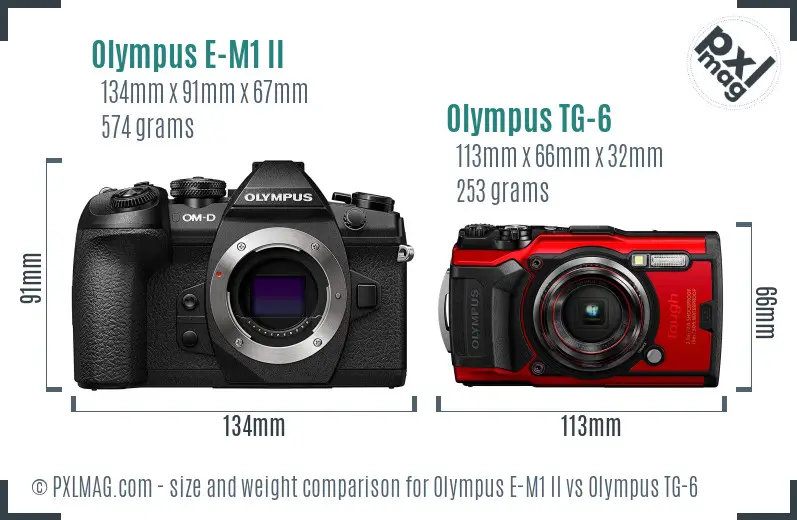 Olympus E-M1 II vs Olympus TG-6 size comparison