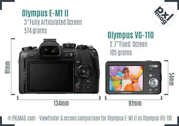 Olympus E-M1 II vs Olympus VG-110 Screen and Viewfinder comparison