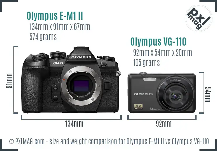 Olympus E-M1 II vs Olympus VG-110 size comparison