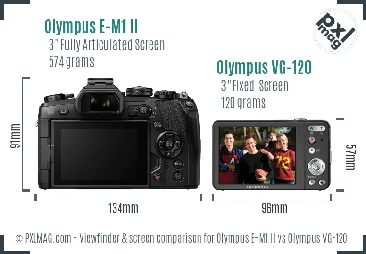 Olympus E-M1 II vs Olympus VG-120 Screen and Viewfinder comparison