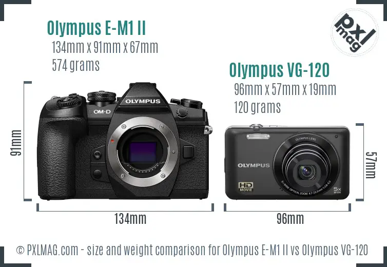 Olympus E-M1 II vs Olympus VG-120 size comparison