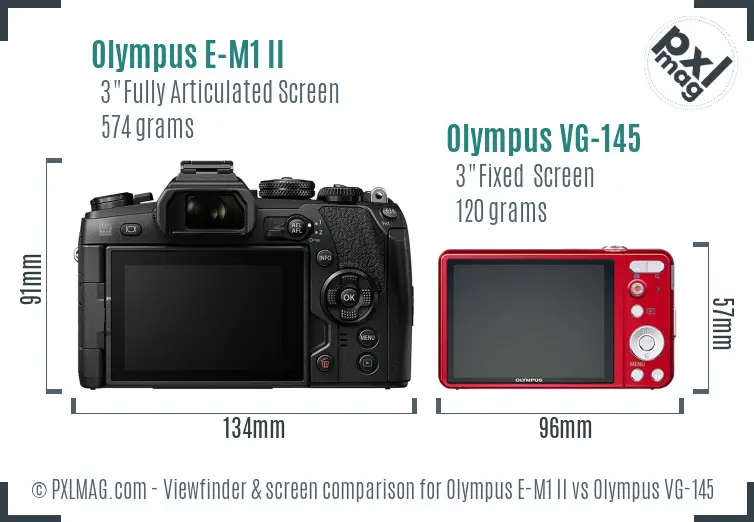 Olympus E-M1 II vs Olympus VG-145 Screen and Viewfinder comparison