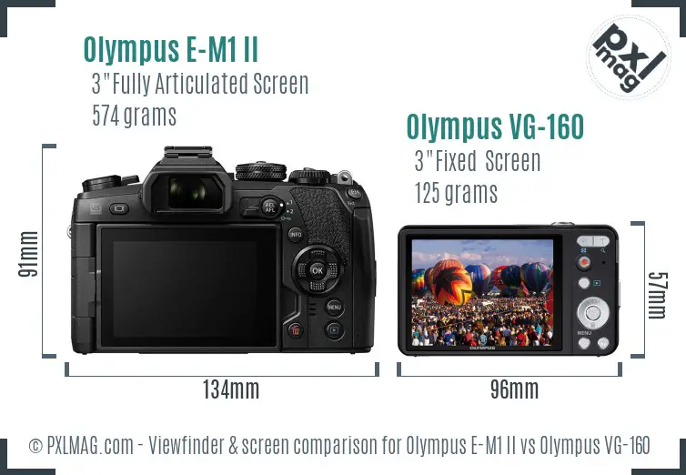 Olympus E-M1 II vs Olympus VG-160 Screen and Viewfinder comparison