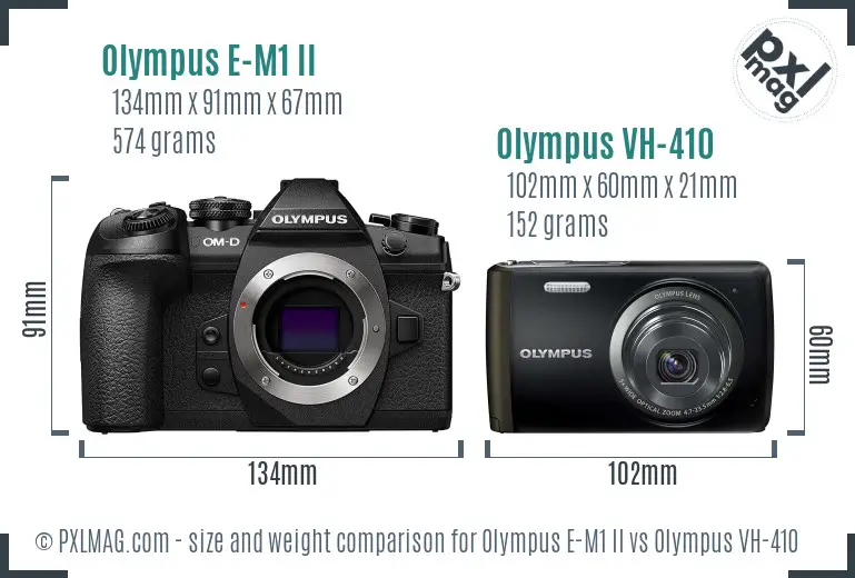 Olympus E-M1 II vs Olympus VH-410 size comparison