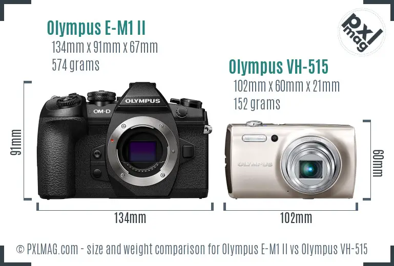 Olympus E-M1 II vs Olympus VH-515 size comparison