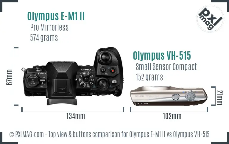 Olympus E-M1 II vs Olympus VH-515 top view buttons comparison
