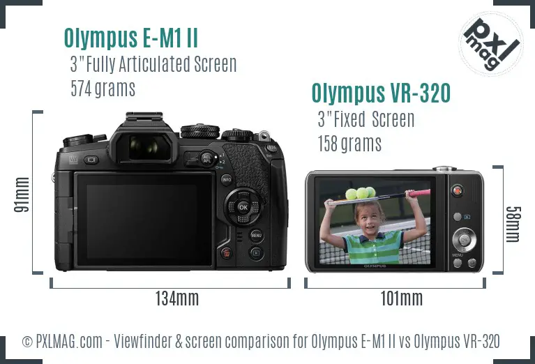 Olympus E-M1 II vs Olympus VR-320 Screen and Viewfinder comparison