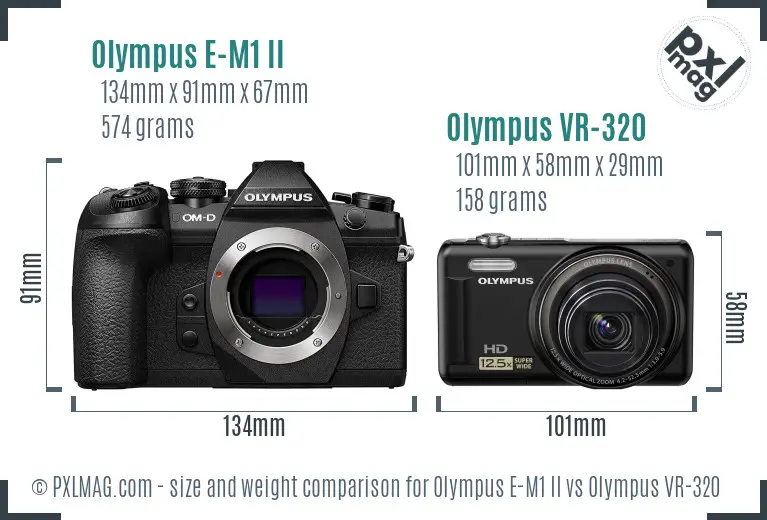 Olympus E-M1 II vs Olympus VR-320 size comparison
