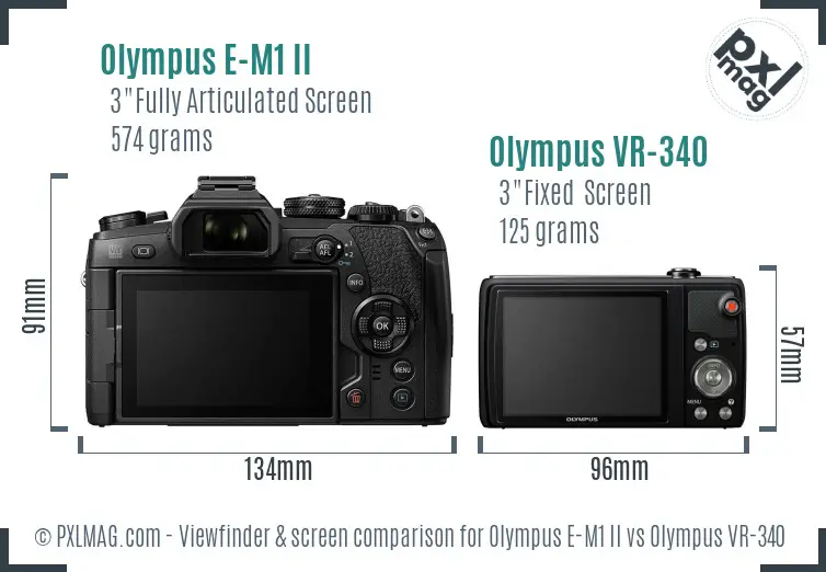 Olympus E-M1 II vs Olympus VR-340 Screen and Viewfinder comparison