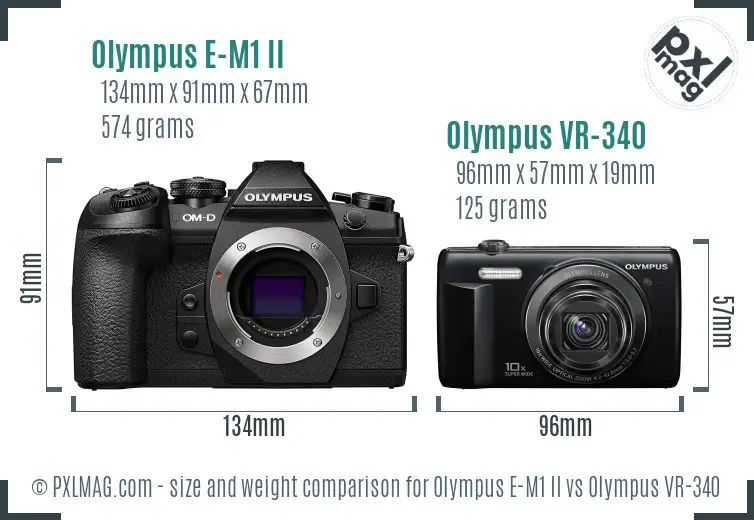 Olympus E-M1 II vs Olympus VR-340 size comparison