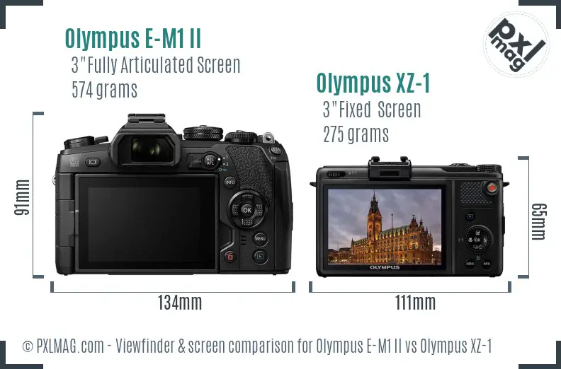 Olympus E-M1 II vs Olympus XZ-1 Screen and Viewfinder comparison