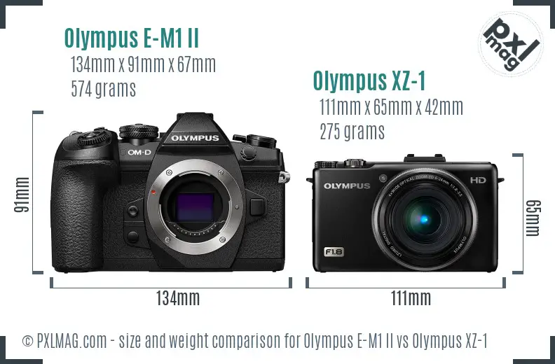 Olympus E-M1 II vs Olympus XZ-1 size comparison