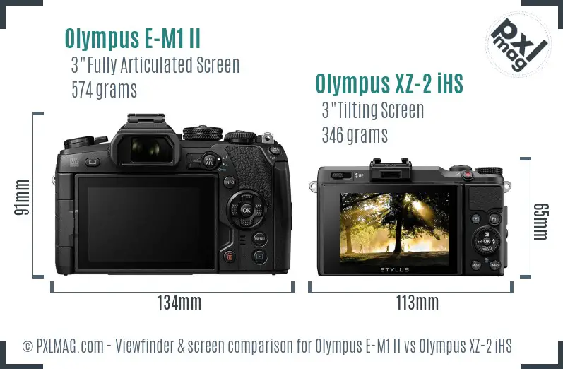 Olympus E-M1 II vs Olympus XZ-2 iHS Screen and Viewfinder comparison