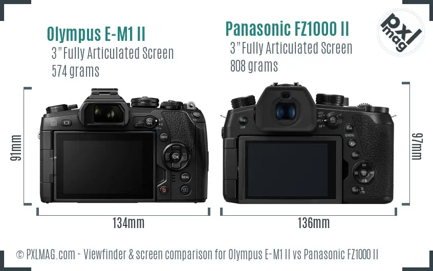 Olympus E-M1 II vs Panasonic FZ1000 II Screen and Viewfinder comparison