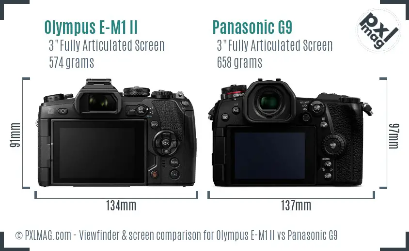 Olympus E-M1 II vs Panasonic G9 Screen and Viewfinder comparison