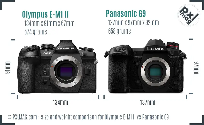 Olympus E-M1 II vs Panasonic G9 size comparison