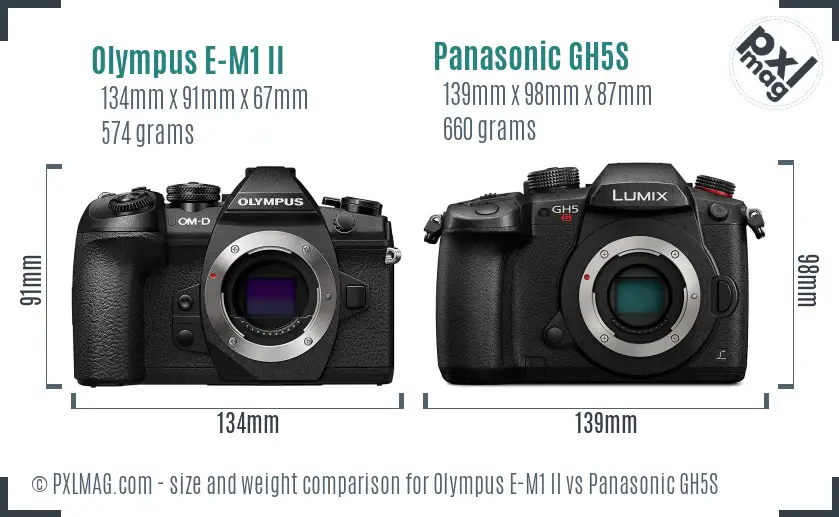 Olympus E-M1 II vs Panasonic GH5S size comparison