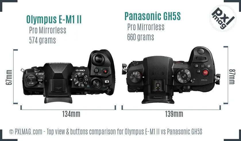Olympus E-M1 II vs Panasonic GH5S top view buttons comparison