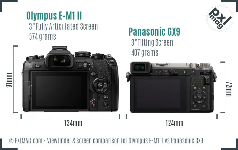 Olympus E-M1 II vs Panasonic GX9 Screen and Viewfinder comparison