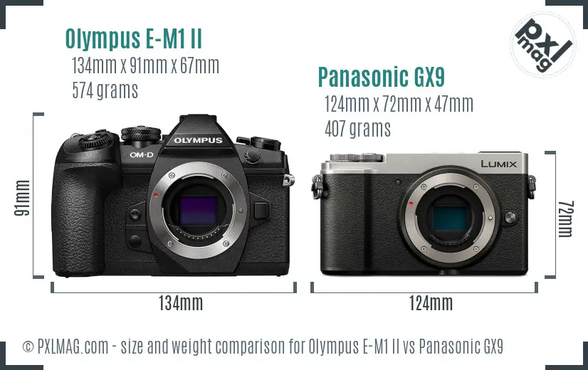 Olympus E-M1 II vs Panasonic GX9 size comparison