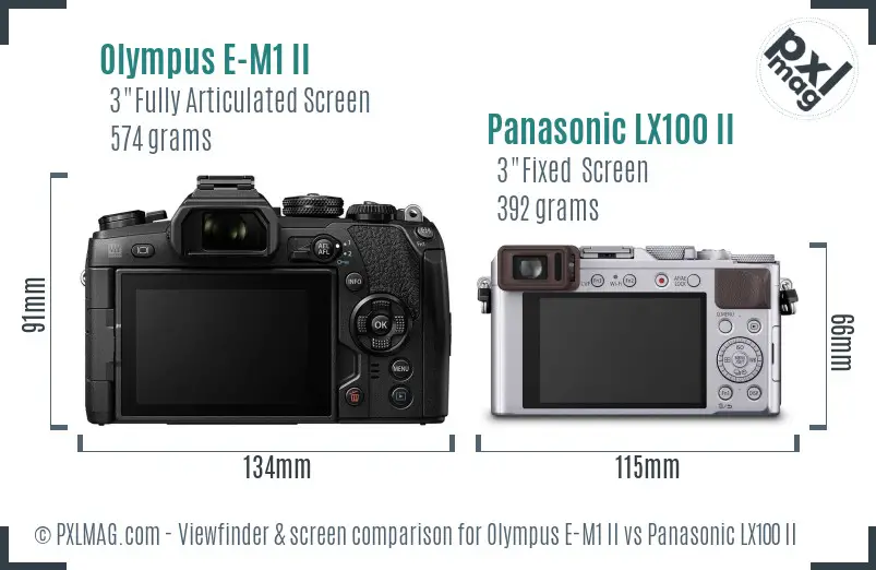 Olympus E-M1 II vs Panasonic LX100 II Screen and Viewfinder comparison