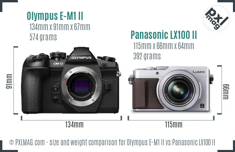 Olympus E-M1 II vs Panasonic LX100 II size comparison