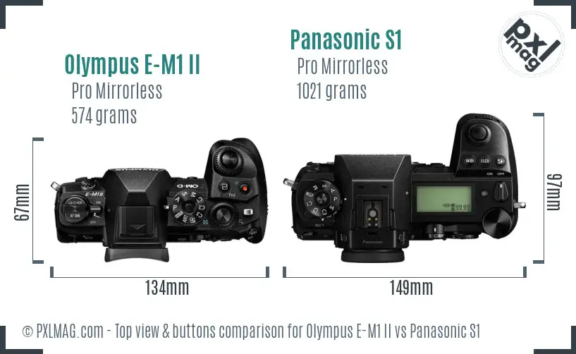 Olympus E-M1 II vs Panasonic S1 top view buttons comparison