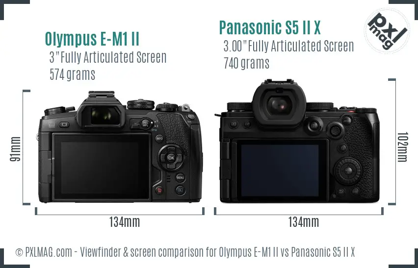 Olympus E-M1 II vs Panasonic S5 II X Screen and Viewfinder comparison