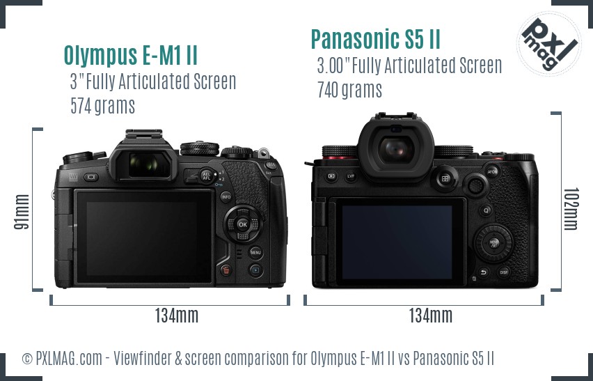 Olympus E-M1 II vs Panasonic S5 II Screen and Viewfinder comparison