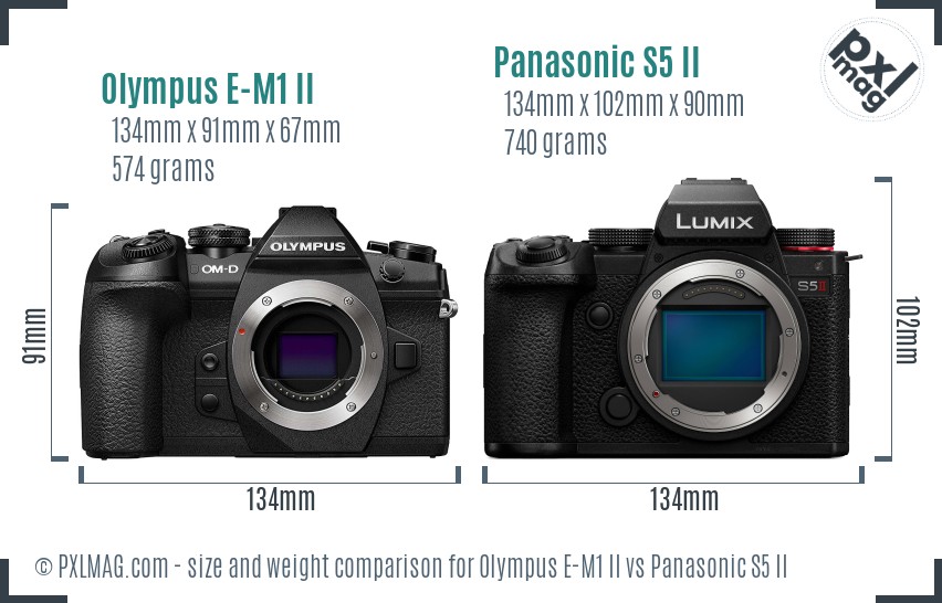 Olympus E-M1 II vs Panasonic S5 II size comparison