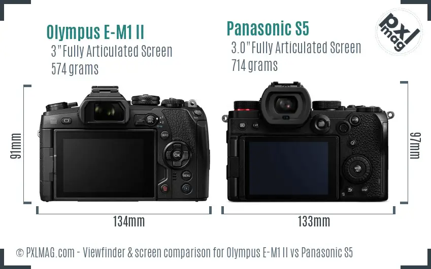 Olympus E-M1 II vs Panasonic S5 Screen and Viewfinder comparison