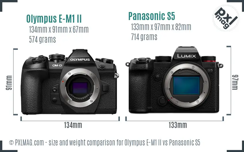 Olympus E-M1 II vs Panasonic S5 size comparison