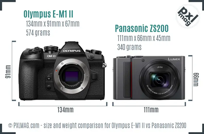 Olympus E-M1 II vs Panasonic ZS200 size comparison