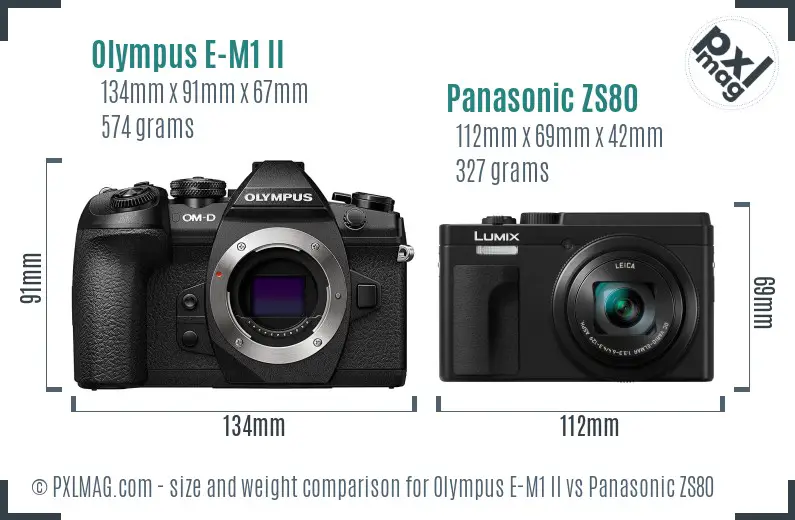 Olympus E-M1 II vs Panasonic ZS80 size comparison