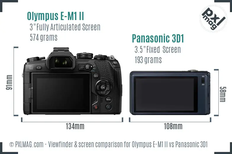 Olympus E-M1 II vs Panasonic 3D1 Screen and Viewfinder comparison