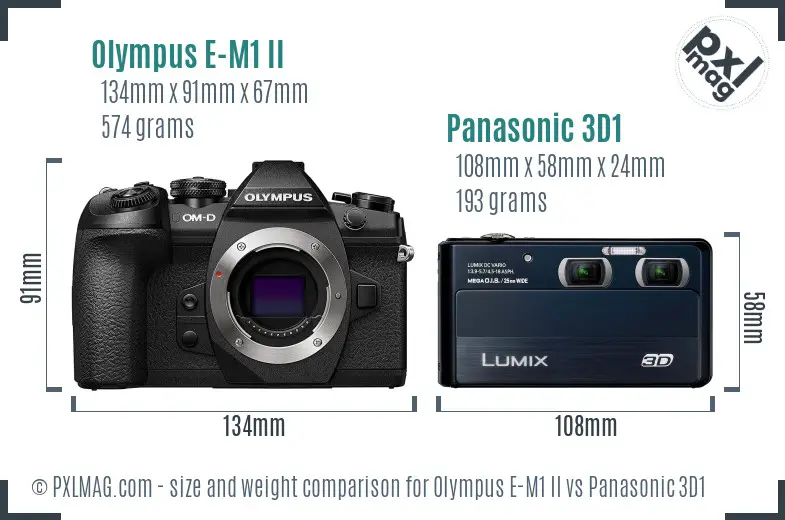 Olympus E-M1 II vs Panasonic 3D1 size comparison