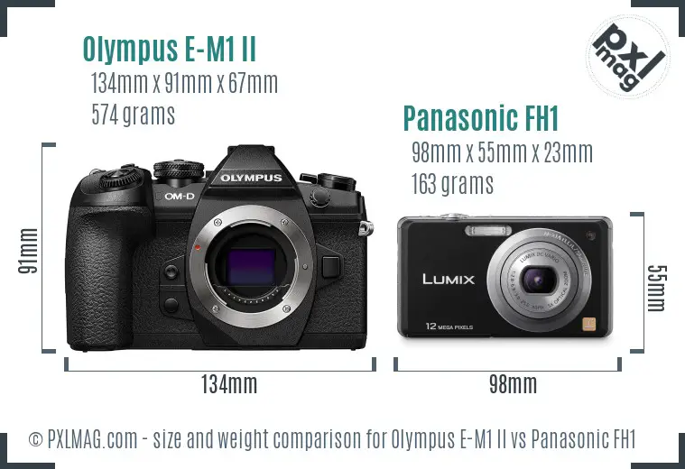 Olympus E-M1 II vs Panasonic FH1 size comparison