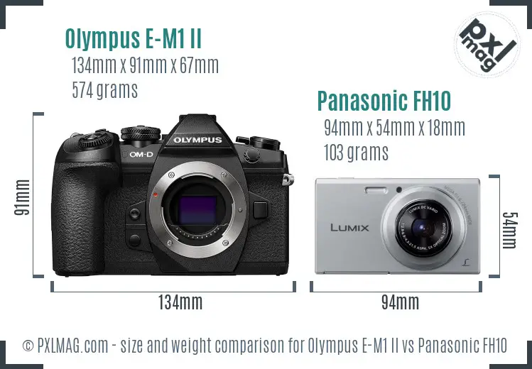 Olympus E-M1 II vs Panasonic FH10 size comparison
