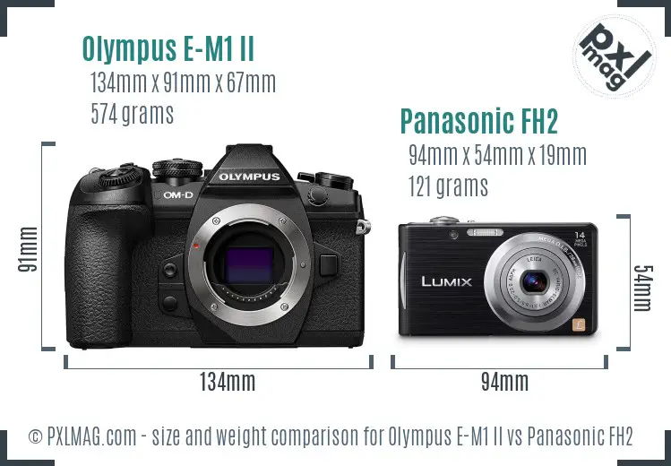 Olympus E-M1 II vs Panasonic FH2 size comparison