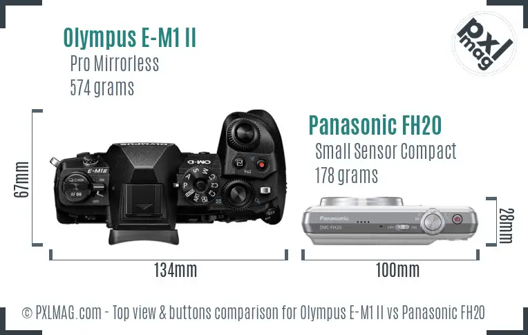 Olympus E-M1 II vs Panasonic FH20 top view buttons comparison