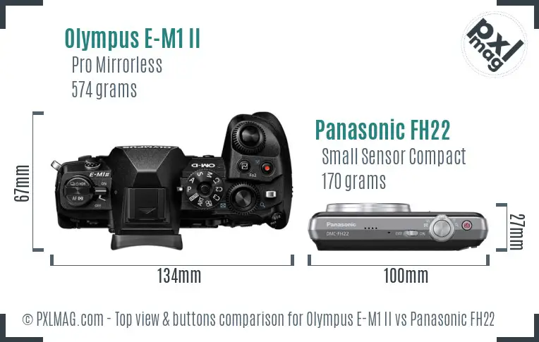 Olympus E-M1 II vs Panasonic FH22 top view buttons comparison
