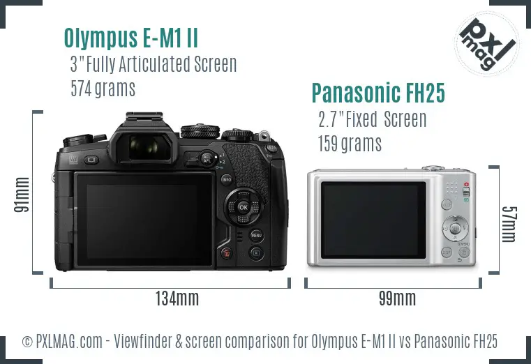 Olympus E-M1 II vs Panasonic FH25 Screen and Viewfinder comparison