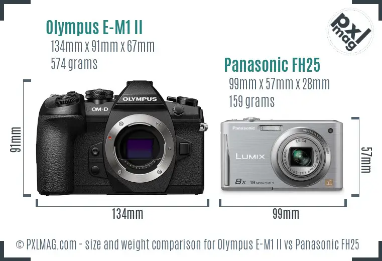 Olympus E-M1 II vs Panasonic FH25 size comparison