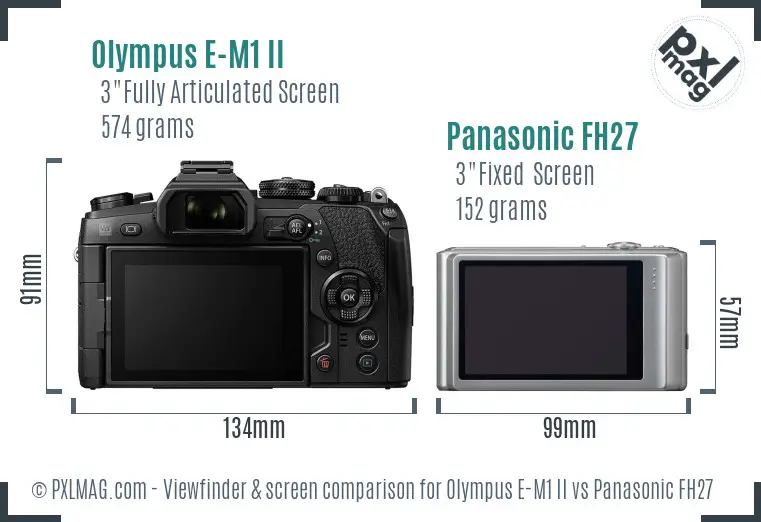 Olympus E-M1 II vs Panasonic FH27 Screen and Viewfinder comparison