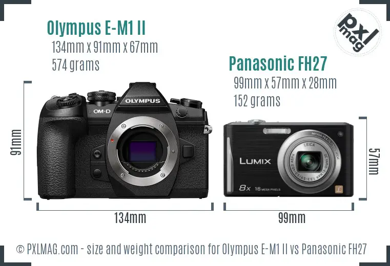 Olympus E-M1 II vs Panasonic FH27 size comparison