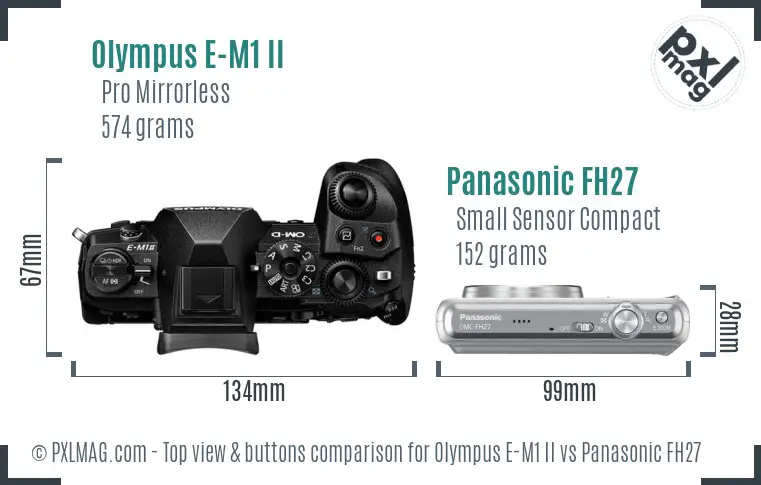 Olympus E-M1 II vs Panasonic FH27 top view buttons comparison