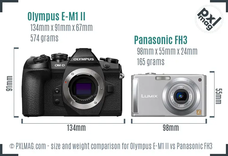 Olympus E-M1 II vs Panasonic FH3 size comparison