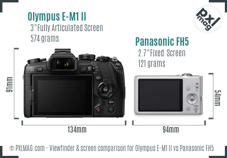Olympus E-M1 II vs Panasonic FH5 Screen and Viewfinder comparison